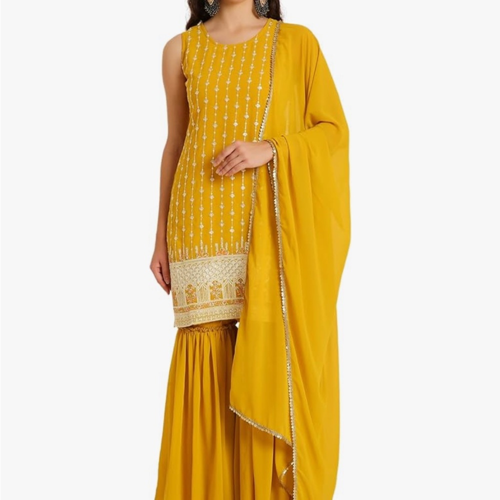 Shopping Queen Embroidery Straight Kurta and Sharara Set